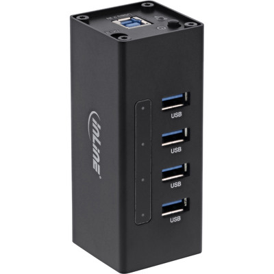 4043718214396 - USB 30 Hub 4 Port Aluminiumgehäuse schwarz mit 25A Netzteil