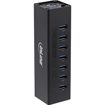 4043718214402 - USB 30 Hub 7 Port Aluminiumgehäuse schwarz mit 25A Netzteil