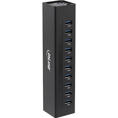 4043718214419 - USB 30 Hub 10 Port Aluminiumgehäuse schwarz mit 4A Netzteil