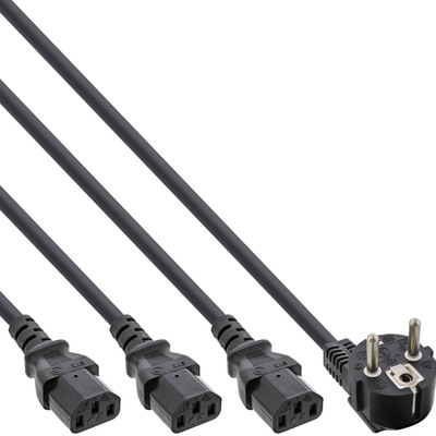 4043718256549 - Netz-Y-Kabel 1x Schutzkontakt ST   3x Kaltgeräte ST Ver 3 (2m+1 3 2m)