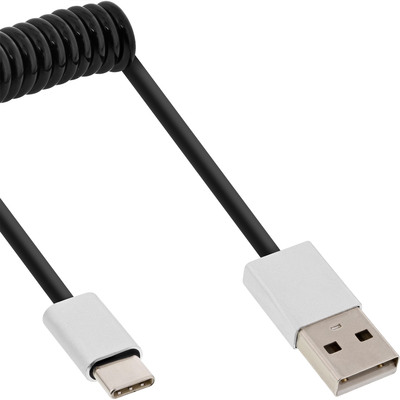 4043718260751 - USB 20 Spiralkabel USB-C ST an A ST schwarz Alu flexibel 1m