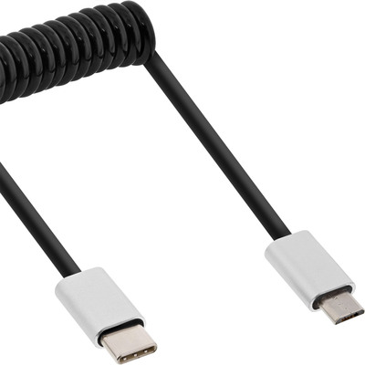 4043718260843 - USB 20 Spiralkabel USB-C ST an Micro-B ST schwarz Alu flexibel 2m