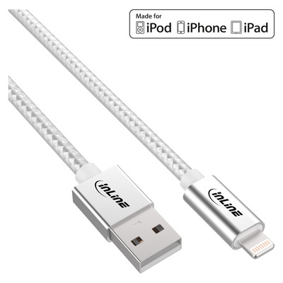 4043718269976 - Lightning USB Kabel für iPad iPhone iPod silber Alu 1m MFi-zert