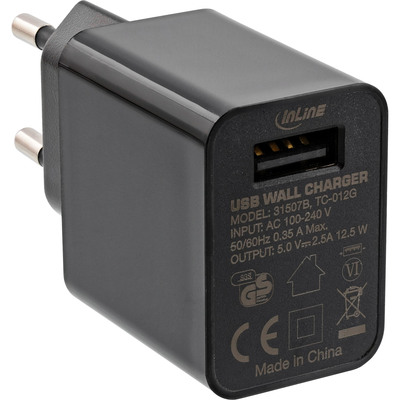 4043718286188 - USB Ladegerät Single Netzteil 100-240V zu 5V 25A schwarz