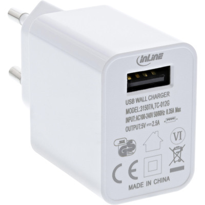 4043718286195 - USB Ladegerät Single Netzteil 100-240V zu 5V 25A weiß