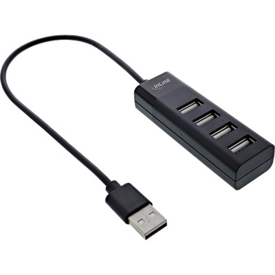 4043718302178 - USB 20 Hub 4 Port schwarz mit USB DC Kabel Kabel 30cm schmal