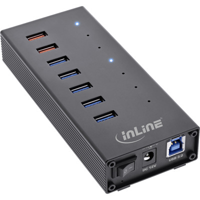 4043718305315 - USB 30 Hub 7 Port Aluminiumgehäuse schwarz mit 25A Netzteil