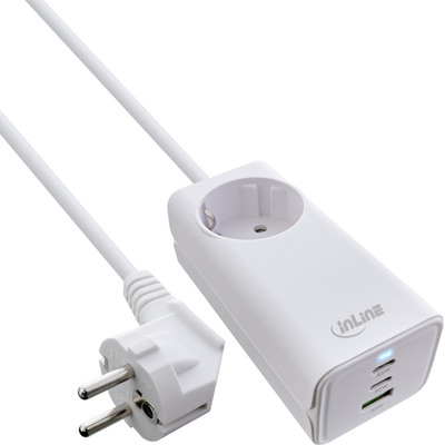 4043718316526 - USB Netzteil GaN Ladegerät 2x USB-C 1x USB-A mit Schutzkontaktbuchse