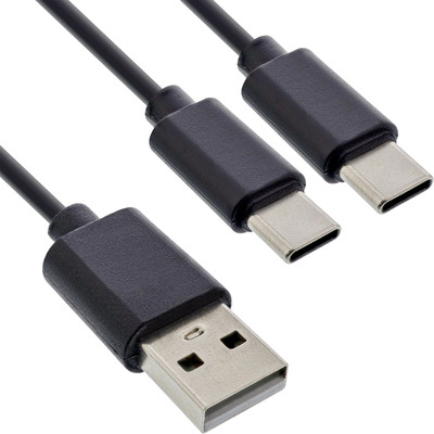 4043718318872 - USB 2in1 Y-Ladekabel 1x USB-A Stecker an 2x USB-C Stecker schwarz 1m