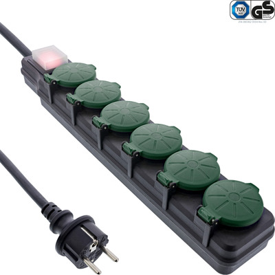 4043718343171 - Outdoor-Steckdosenleiste 6-fach Schutzkontakt IP44 mit Schalter 10m