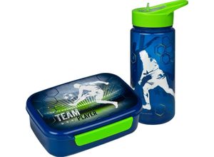 4043946316671 - Lunchbox Brotzeitdose & Trinkflasche Team Player Kunststoff (Set 2-tlg) mit Trinkflasche blau