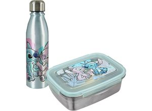 4043946418887 - UNDERCOVER Lunchbox Brotdose & Trinkflasche Stitch Aluminium Edelstahl (Set 2-tlg) mit Trinkflasche blau