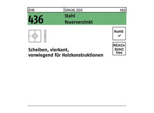 4043952072622 - Unterlegscheibe DIN 436 vierkant 135x 40x 4 Stahl feuerverz 100 Stück