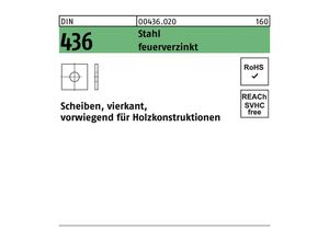 4043952072653 - Unterlegscheibe DIN 436 vierkant 24x 70x 6 Stahl feuerverz 50 Stück