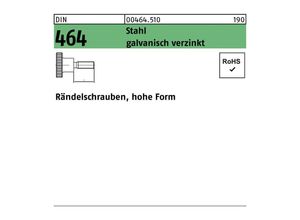 4043952082591 - Rändelschraube DIN 464 hohe Form M 3 x 6 Stahl galvanisch verzinkt Stahl