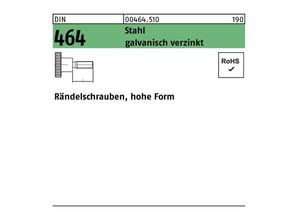 4043952082607 - Rändelschraube DIN 464 hohe Form M 3 x 8 Stahl galvanisch verzinkt Stahl