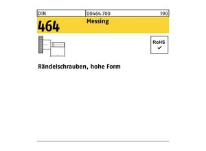 4043952082874 - Rändelschraube DIN 464 hohe Form M 3 x 6 Messing Messing