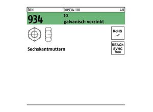 4043952282793 - Sechskantmutter DIN 934 M 39 10 galvanisch verzinkt