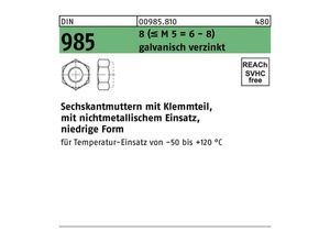 4043952346297 - Sechskantmutter DIN 985 mKlemmteil M 12 8 (=M 5 = 6 8 ) galvanisch verzinkt