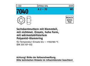 4043952503386 - Sechskantmutter ISO 7040 Klemmteil M10 A 2 - 70 brauner Ring 500 Stück