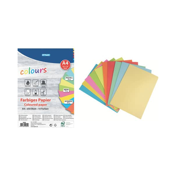 4044186408256 - Kopierpapier Toppoint Colours 40825 farbig sortiert A4 75g   80g  4044186408256 250 Blatt