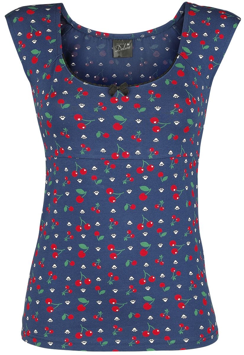 4044583745701 - Cat Paws & Cherries Girl Shirt T-Shirt blau in XS