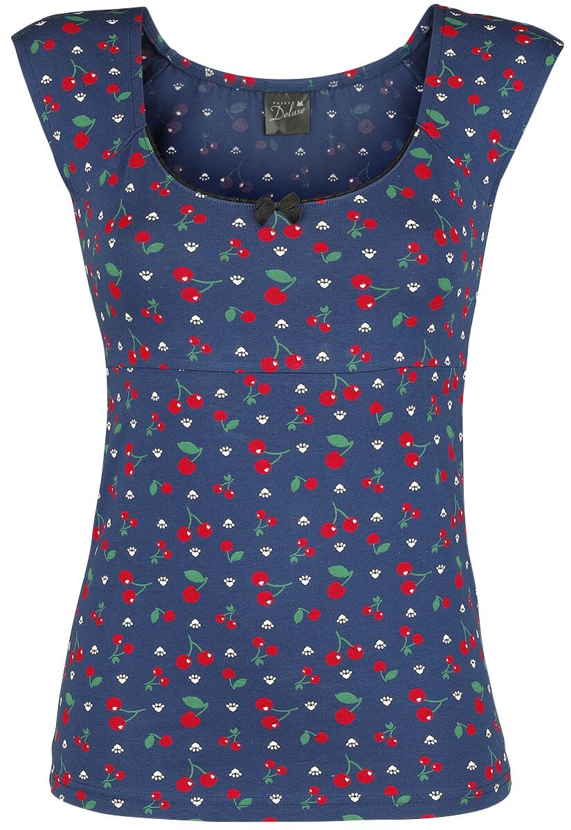 4044583745725 - Cat Paws & Cherries Girl Shirt T-Shirt blau in M