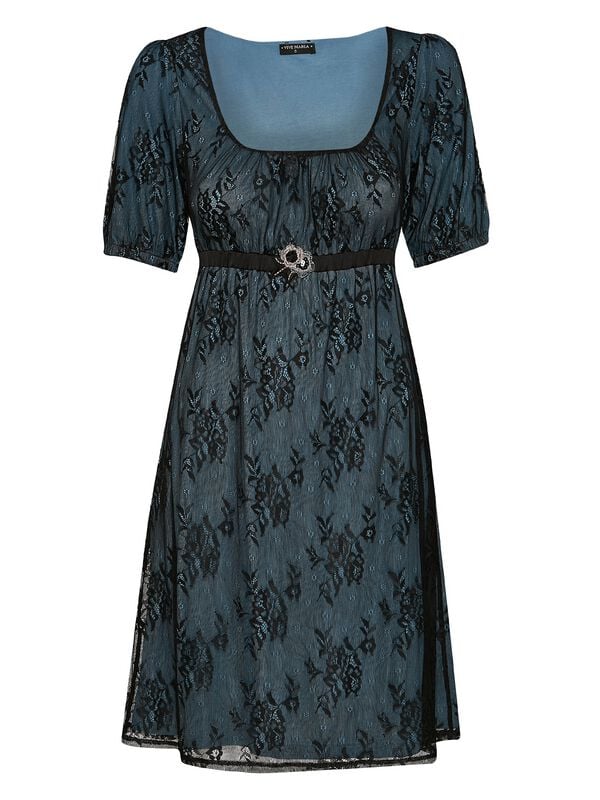 4044583998718 - Regency Dress Mittellanges Kleid blau schwarz in XS