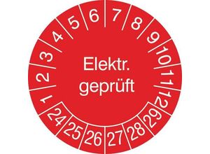 4044589422200 - SafetyMarking 31365424-29 Prüfplakette Elektrisch geprüft 2024-2029 Rot Weiß Folie selbstklebend (Ø) 3 cm 3 cm 500 St