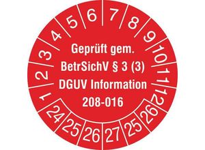 4044589422460 - SafetyMarking 31C217024-29 Prüfplakette Geprüft gem BetrSichV §3 (3) DGUV Information 208-016 2024-2029 Rot Weiß Folie selbstklebend (Ø) 3 cm 3 cm 500 St