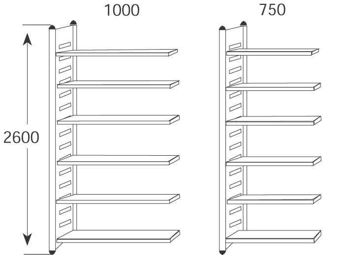 4044917182509 - Design-Regal M2 Regalfeld BXHxT 1000x2600x500mm 6 Böden alusi