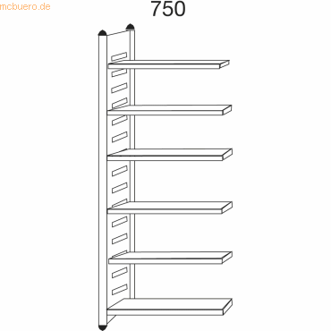 4044917182806 - Design-Regal M2 Regalfeld BXHxT 750x2600x500mm 6 Böden alusil