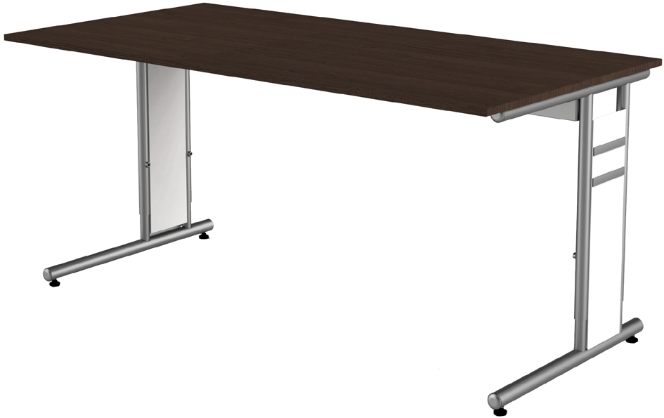 4044917431362 - Priola höhenverstellbarer Schreibtisch wenge rechteckig C-Fuß-Gestell silber 1600 x 800 cm