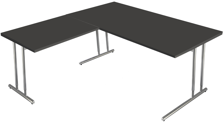 4044917434981 - Schreibtisch Toledo mit Anbautisch höhenverstellbar C-Fuß B 2000 x T 1000 mm weiß