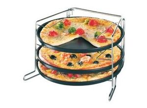 4044935075159 - Zenker Pizzaset 4-teilig SPECIAL COUNTRIES Pizzableche mit Ständer runde Pizzabackbleche beschichtet (Farbe Schwarz Silber) Menge 1 Set-7515