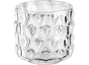 4045037764323 - Teelichthalter LEONARDO Tischlicht POESIA mit großen Rauten Kerzenhalter transparent H10cm Ø10cm Glas Kerzenhalter aus Glas Höhe ca 10 cm Spülmaschinengeeignet