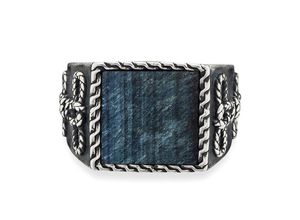 4045228918498 - cai Ring 925 - Sterling Silber Tigerauge blau Mattiert 300ct (Größe 060 (191))