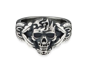 4045228920972 - Fingerring CAÏ 925 - Sterling Silber matt oxidiert Totenkopf Fingerringe Gr 058 (185) Silber 925 (Sterlingsilber) silberfarben (silbergrau) Herren Fingerringe Handschmuck (Ringe)