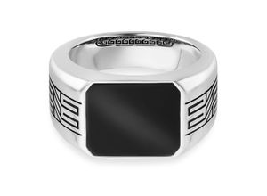 4045228943926 - Fingerring CAÏ 925 - Sterling Silber rhodiniert oxidiert Onyx Fingerringe Gr 058 (185) 15 ct Silber 925 (Sterlingsilber) weiß (weiß schwarz) Herren Fingerringe Handschmuck (Ringe)