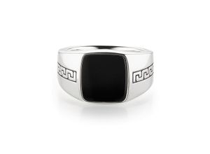 4045228981744 - Fingerring BRUNO BANANI Schmuck Geschenk Silber 925 Herrenring Siegelring Mäander Onyx Fingerringe Gr 60 Silber 925 (Sterlingsilber) 142 mm silberfarben (silberfarben schwarz schwarz) Herren mit Onyx