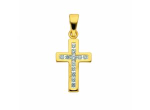 4045361728572 - Ketten-Anhänger ADELIA´S 585 Gold Kreuz Anhänger mit Zirkonia Schmuckanhänger Gr mit Zirkonia Gelbgold 585 goldfarben (gold) Damen Anhänger mit Zirkonia Goldschmuck für & Herren