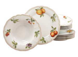 4045486170317 - Tafelservice CREATABLE Teller Set Geschirr-Set Flora Orchard Geschirr-Sets Gr 12 tlg bunt (weiß bunt) Tafelservice Service Früchtedekor 12 Teile für 6 Personen