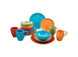 4045486199899 - Kombiservice CREATABLE Geschirr-Set NATURE COLLECTION Summer Geschirr-Sets Gr 16 tlg bunt (orange blau grün rot) Geschirr-Sets für 4 Personen Service Naturfarben mit Sprenkeln 16 Teile