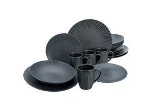 4045486205378 - Kombiservice CREATABLE Geschirr-Set Vesuvio Geschirr-Sets Gr 16 tlg schwarz Geschirr-Sets für 4 Personen Service schwarz erhabenenes Relief 16 Teile