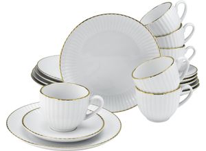 4045486207495 - Kaffeeservice Geschirr-Set Service Elisetta Geschirr-Sets Gr 18 tlg goldfarben (weiß goldfarben) Geschirr-Sets für 6 Personen Goldband Made in Europe 18 Teile