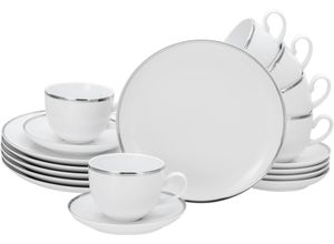 4045486207556 - Kaffeeservice GUIDO MARIA KRETSCHMER HOME&LIVING Geschirr-Set Godi Geschirr-Sets Gr 18 tlg bunt (weiß silberfarben) Geschirr-Sets für 6 Personen Service handbemalter Rand 18 Teile