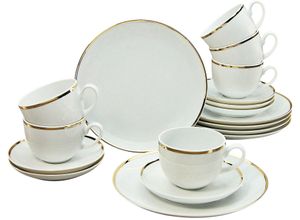 4045486207563 - Kaffeeservice GUIDO MARIA KRETSCHMER HOME&LIVING Geschirr-Set Godi Geschirr-Sets Gr 18 tlg goldfarben (weiß goldfarben) Geschirr-Sets für 6 Personen Service handbemalter Rand 18 Teile