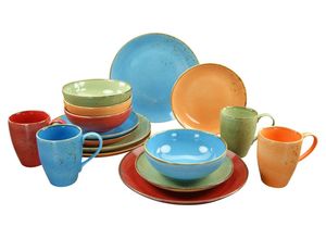 4045486209642 - Tafelservice CREATABLE Geschirr-Set NATURE COLLECTION Mediterran Geschirr-Sets Gr 12 tlg bunt (orange blau grün feuerrot) Tafelservice Service 12 Teile für 4 Personen