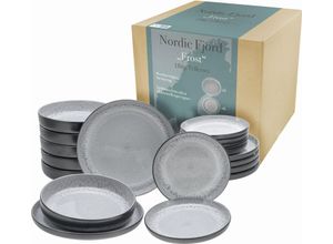 4045486215216 - Teller-Set CREATABLE Nordic Fjord Geschirr-Sets Gr 18 tlg grau Teller-Set je 6 Speiseteller 26 cm Suppenteller 225 Dessertteller 195 cm