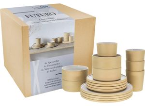 4045486215322 - Kombiservice CREATABLE Futuro Geschirr-Sets Gr 16 tlg beige (sand weiß) Geschirr-Sets für 4 Personen Service je Speiseteller Dessertteller Schalen Kaffeebecher